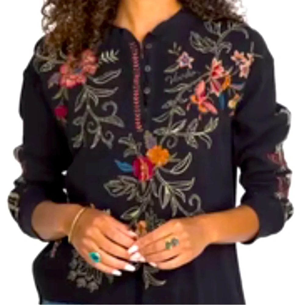 Johnny Was embroidered “Taline Thermal Henley”. New with tags. - Picture 2 of 6